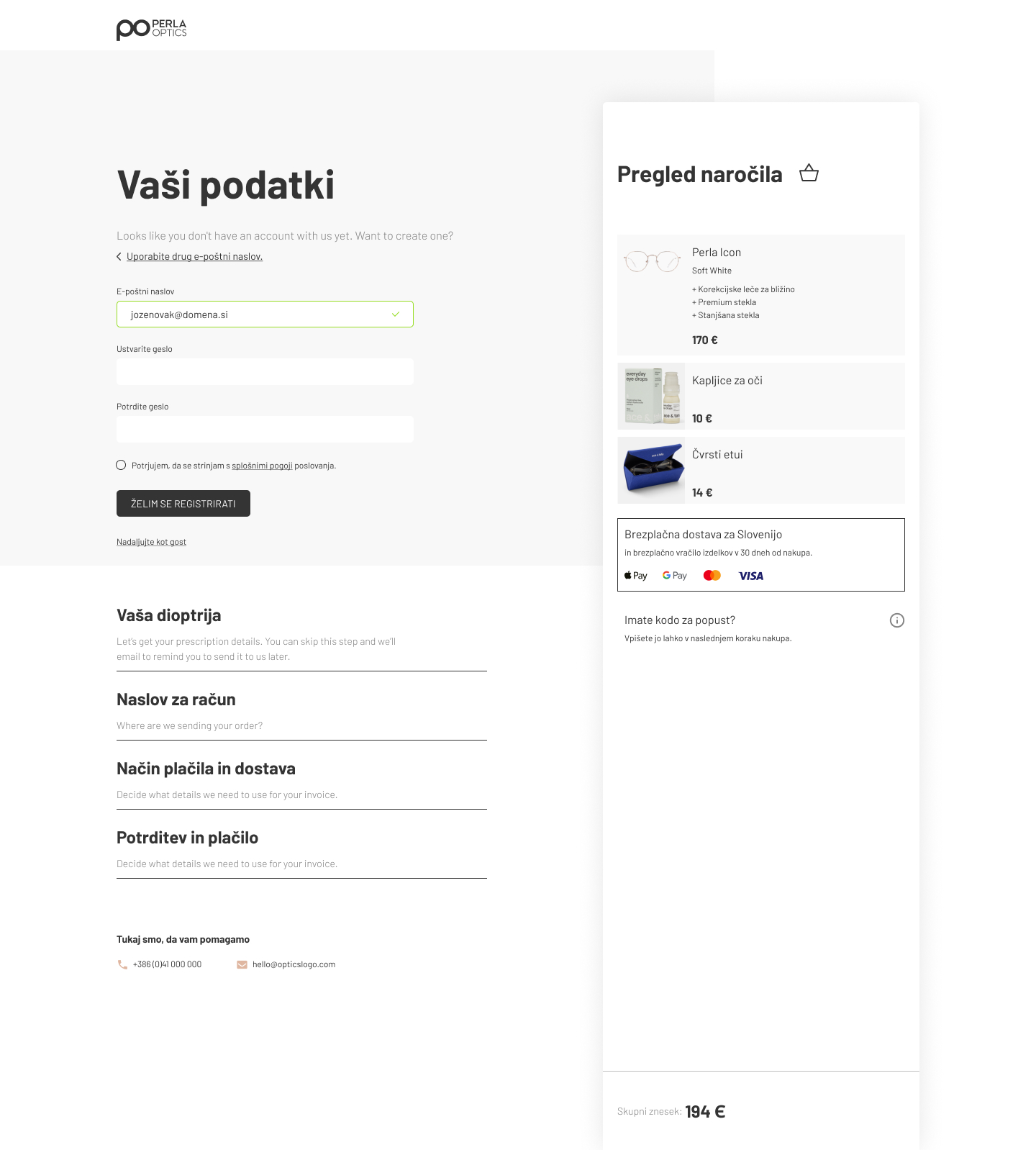 Perla Optika Checkout